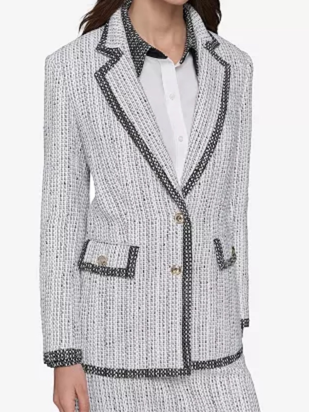 KARL LAGERFELD Two-Tone Tweed Blazer in White and Black Sz L